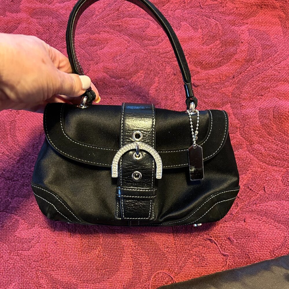 Vintage Y2K COACH Mini Soho Madison Top Handle Black Satin/Suede Bag